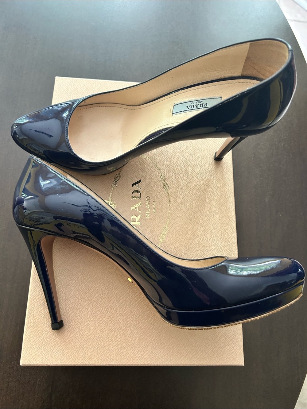 Prada Navy Patent Leather Stiletto Pumps